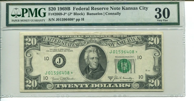FR 2069-J* STAR 1969B $20 Federal Reserve NOTE 30 VERY FINE