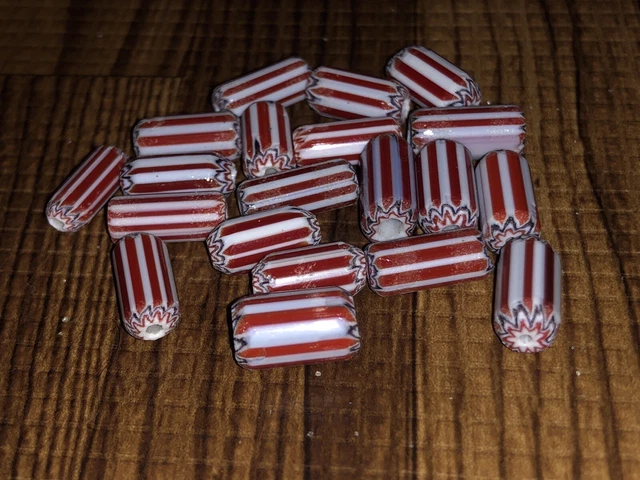 20 African Chevron Trade Beads 11-14mm Long 5-8mm Wide
