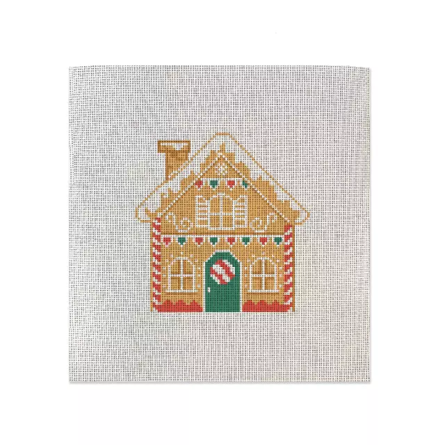 Christmas Gingerbread House | 4" x 4" 18 Mesh Count Needlepoint Canvas