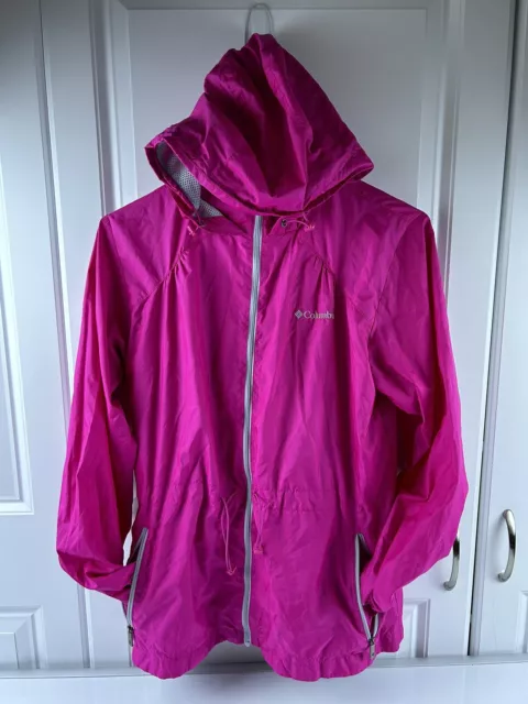 Columbia Rain Jacket Women’s  Pink Full Zip Hooded Windbreaker Size Medium