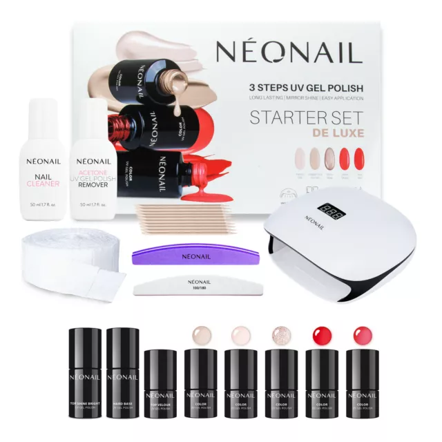 NEONAIL Starter Set DE LUXE Pink, Rot, Beige mit Lampe und Base/Top