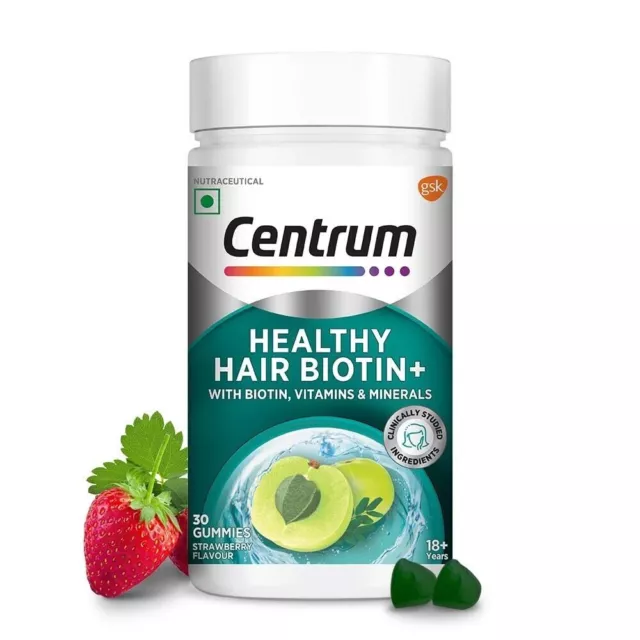 Centrum Healthy Hair Biotin+ 30 Gummies pour hommes et femmes 100 % RDA de...