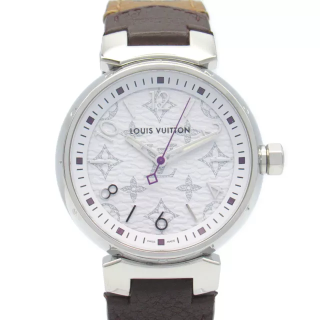 LOUIS VUITTON TAMBOUR MM Wrist Watch QA116 Quartz SS Leather belt Used ...