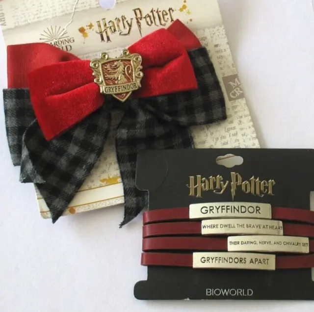 Harry Potter Gryffindor Hair Clip Bow & Bracelet Hogwarts House Wizard Cosplay