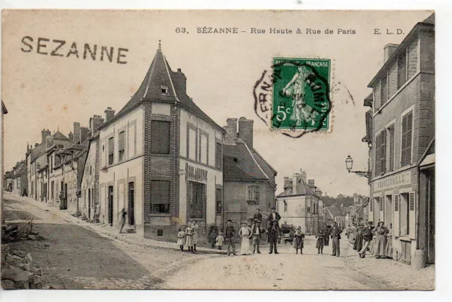 SEZANNE - Marne - CPA 51 - rue Haute et Rue de Paris - animation