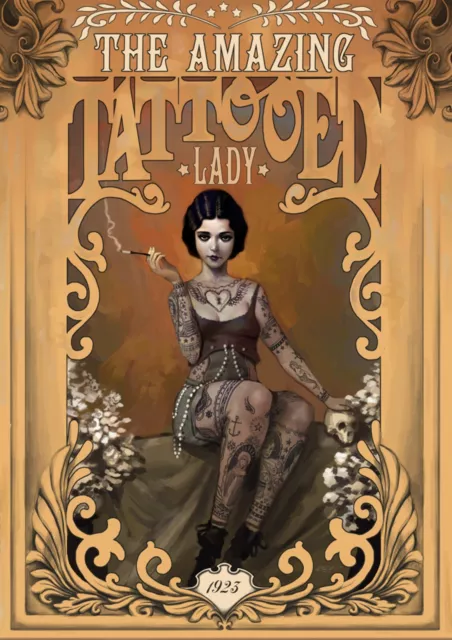 tattooed lady metal wall sign