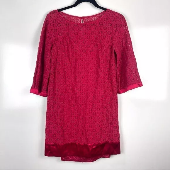 Laundry by Shelli Segal Red Half Sleeve Lace Mini Shift Dress Size 4