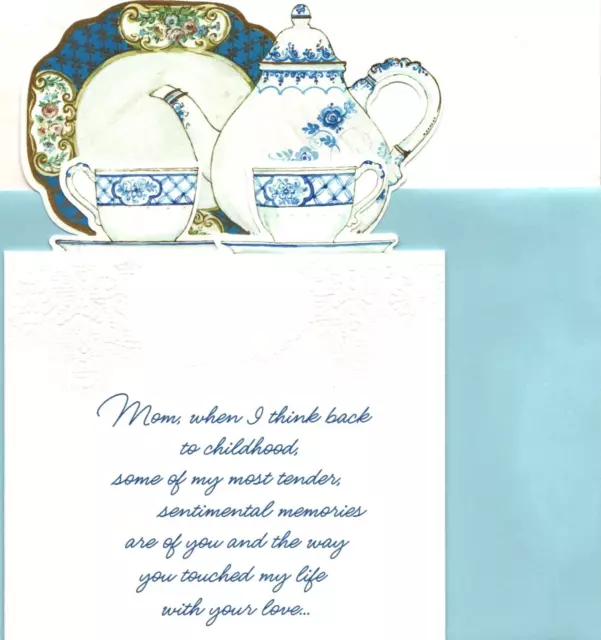 Happy Birthday Mom Blue Teacup Teacups Tea Party Floral Hallmark Greeting Card