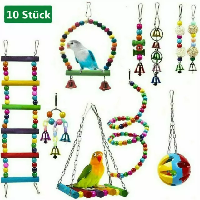 10 Set Vogelspielzeug Papageienspielzeug Schaukel Hängende Glocke Wellensit T8Z4