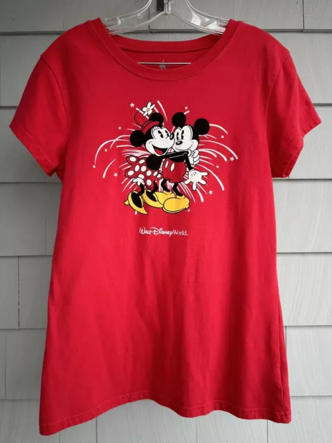 Camiseta roja de Mickey y Minnie estrellas de metal con tachuelas de metal manga corta talla L