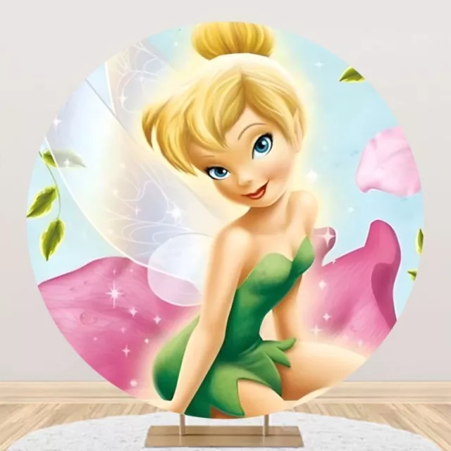 Round Tinkerbell Backdrop Happy Birthday Party Fairy Flower Photo Background