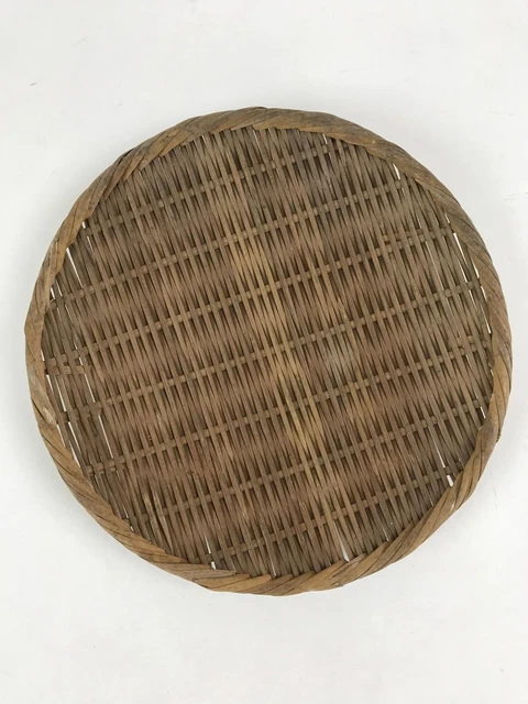 Japanese Handwoven Zaru Bamboo Basket Vtg Natural Kago Colander 24cm Wide B218 3