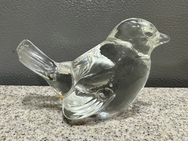 Vintage Fenton Art Glass Clear Bird Signed Figurine Paperweight 4"x3" *read*