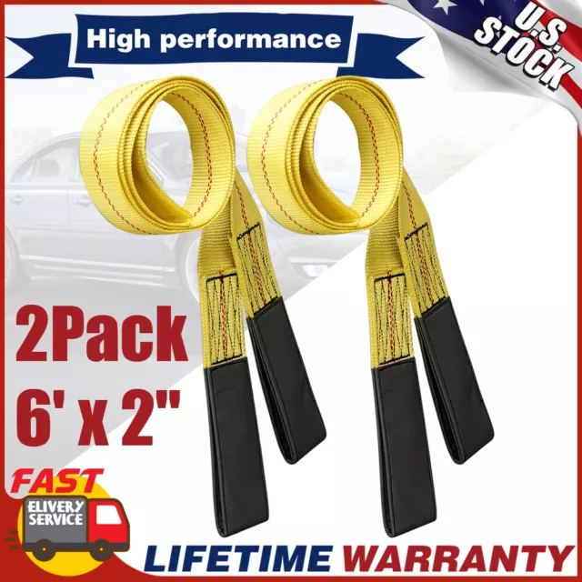 2X  2"x6' Lifting Slings Heavy Duty Webbing Flat Nylon Web Ply Lift Tow Strap US