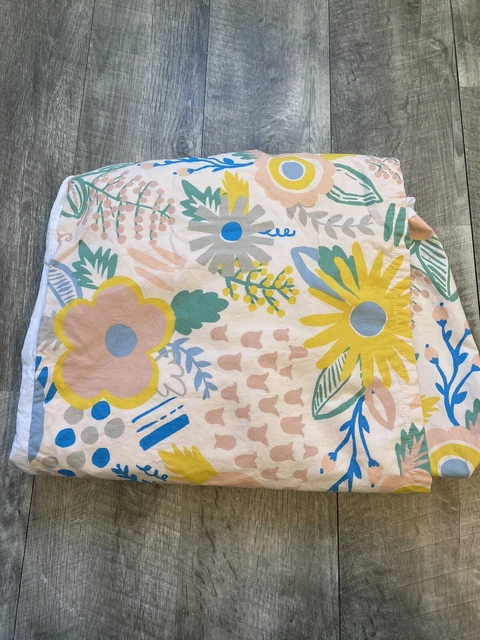 EUC Land of Nod Crib Skirt Modern Floral Peachy Pink Pastel Dust Ruffle