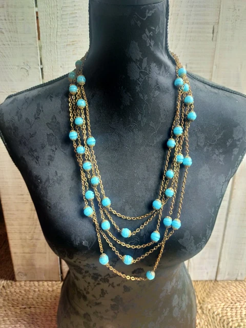 Collier Ancien Double Rangs En Verre MURANO - Couleurs Doré/marron - Très Bon état - Bijou Vintage