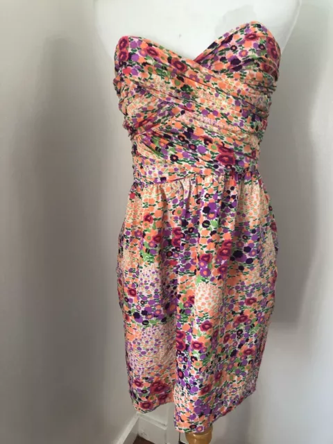 Shoshanna Strapless Dress Floral lined boning at bust side pockets Sz 4