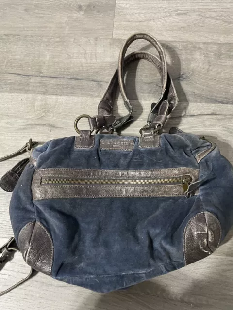 Liebeskind Berlin Leather & Velvet Blue Purse Handbag large 19"