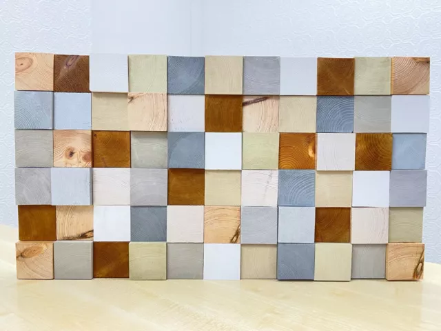 Wooden Wall Art, Hand Made, multi coloured, 3D Blocks, pine wood.