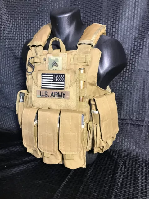 COYOTE TAN FDE Tactical Vest Plate carrier w/ 2 Curved 10x12 Plates ...