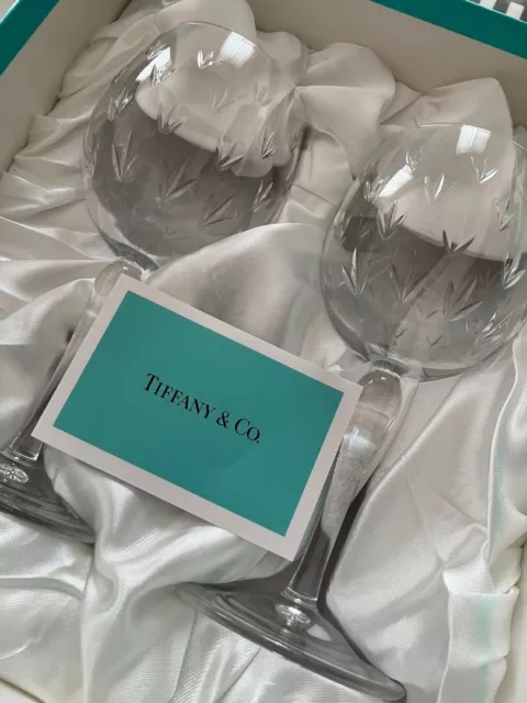 Auth TIFFANY Co. Floret Pair Art Glass Wine Glasses 17cm From Japan NEW Gift