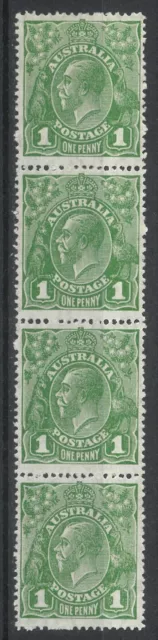 Australia KGV Small Multi WMK p14 1d Green Strip/4 Stamps w/ Varieties MLH #1-4C
