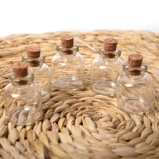 5 piezas Mini botellas pequeñas de vidrio frascos vacíos transparentes colgantes de tapón + corcho Z2P6