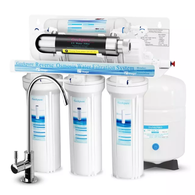 Geekpure 6 Stage Reverse Osmosis RO Sistema de filtro de agua con filtro U-V 75 GPD