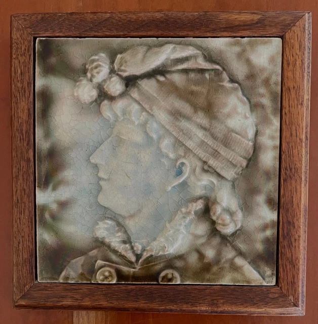 Victorian   Majolica Glazed Figural  Tile by Trent 6x6