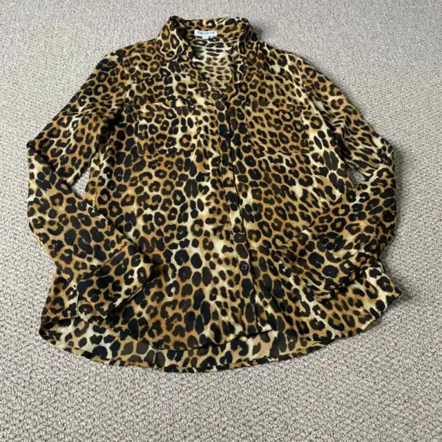 Express Womens Shirt Size Small Brown Black Leopard Portofino Button Up Pockets