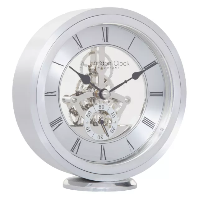 Silver Tone Round Skeleton Battery Mantel Clock by London Clock 03061