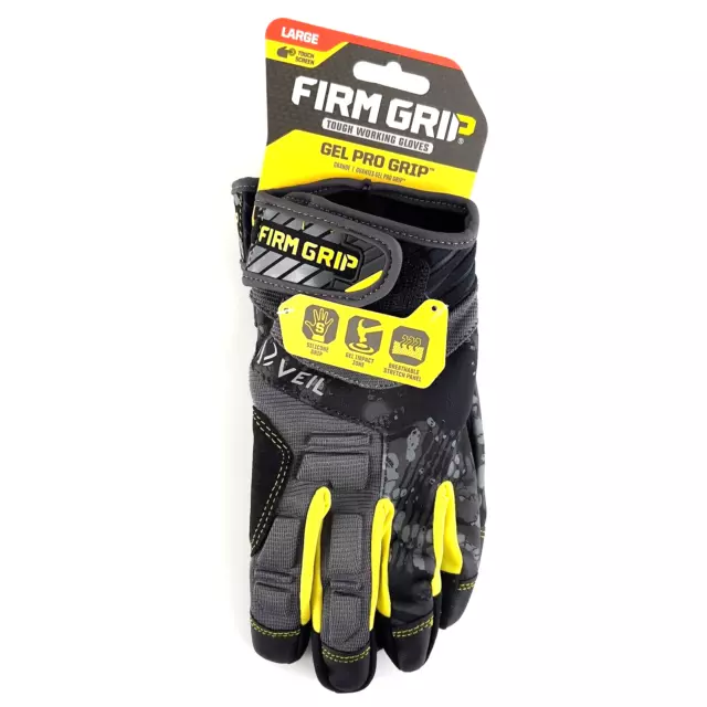 Firm Grip Tough Working Gloves Gel Pro Grip Large Touch Screen Yellow Black