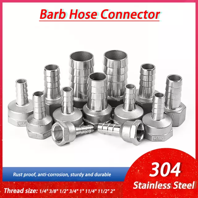 BSPT Female Thread x Barb Hose Tail End Connector Stainless Steel Pipe Fittings