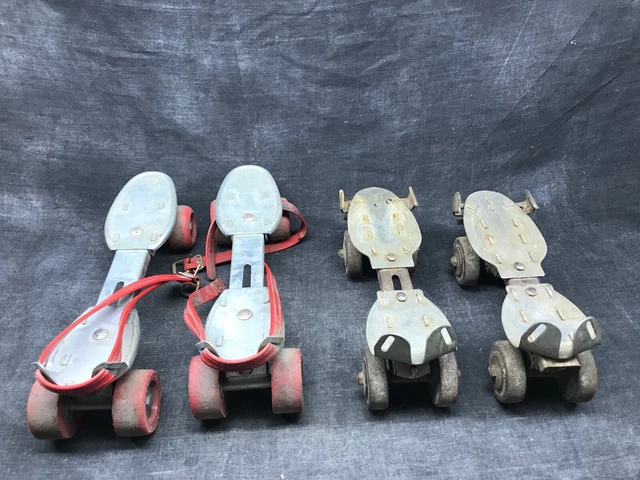 Roulement De Roue Lot De 2 Paires De Patins à Roulettes Anciens (quads) - Vintage, Pointure Ajustable, Unisexe Patins à Roulettes Collection