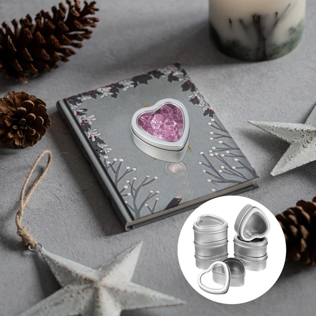 Mini frascos plateados con ventana en forma de corazón albañil frasco de caramelo hojalata