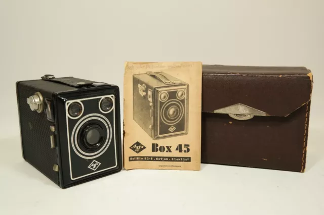 AGFA Box 45 Kamera mit Bedienungsanleitung und Tasche / H6