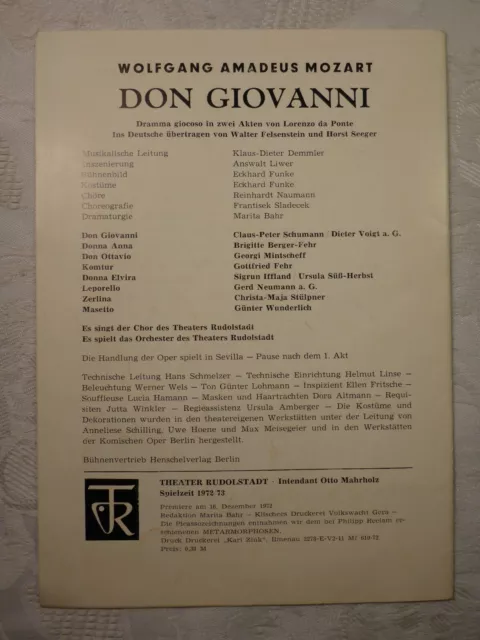 Ancien Brochure de Programme Don Giovanni Wolfgang Amadeus Mozart Théâtre 2