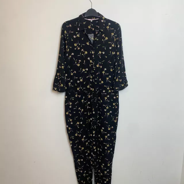 Mono Joules talla 8 negro floral manga larga con botones