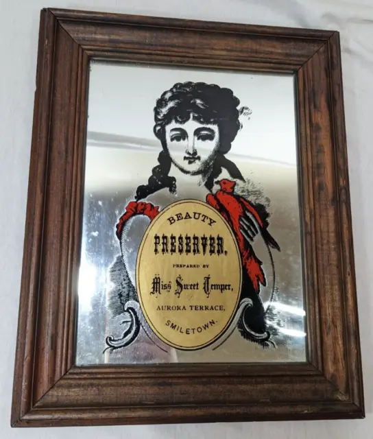 Vintage Advertising Mirror sign Beauty Preserver Barbershop Decor Woman Lady