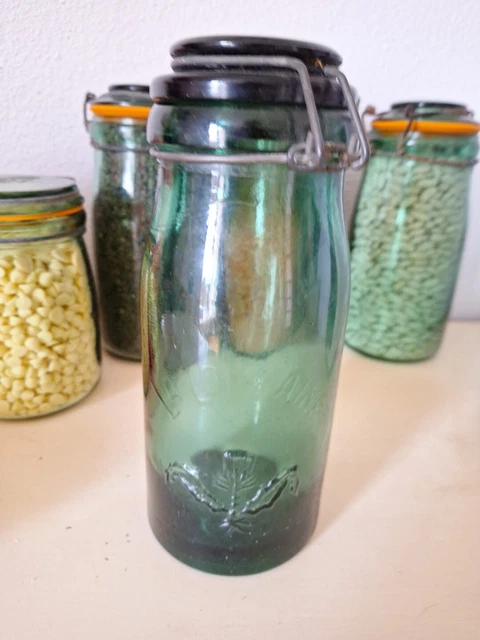 Bocal En Verre L'Idéale 3/4 Litre Vert - Vintage Conserve - 2 Disponibles