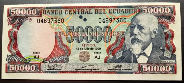 Equateur ECUADOR BILLET 50000 Sucres 1999 ELOY ALFARO Papier robuste et épais