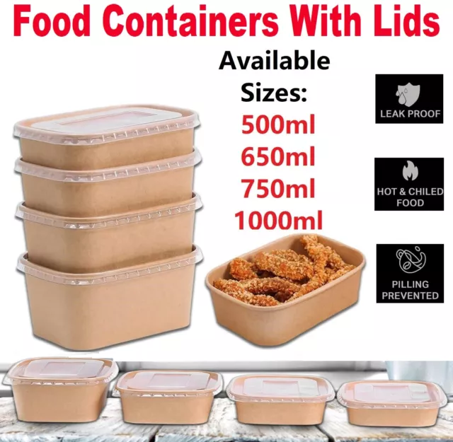 Food Containers With Lids Takeaway Kraft Microwave Freezer Safe Storage Boxes