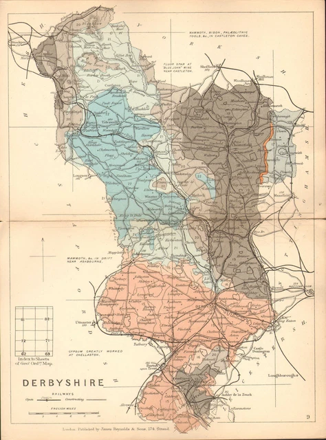 Mappa d'epoca del Derbyshire del 1900 Foto stock Mappa d'epoca del Derbyshire del 1900 Foto stock