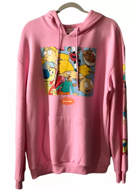 NWOT NICKELODEON 90’S Cartoon’s Pink Hoodie Rugrats Ren Stimpy Size XL ...