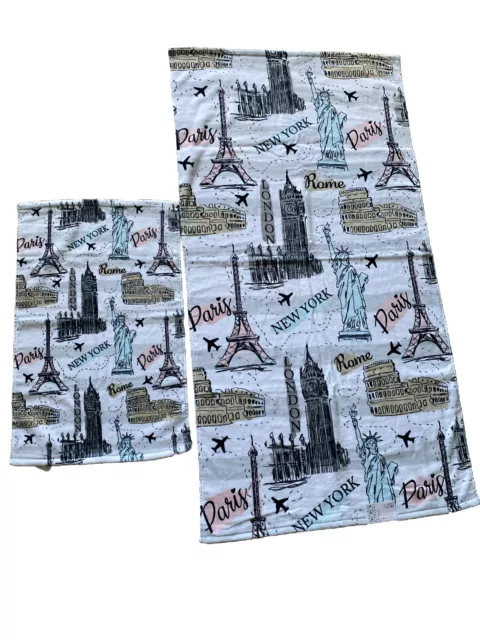 Paris Eiffel Tower New York Rome London Bath Hand Towel Set 2PC 100% cotton Posh 3