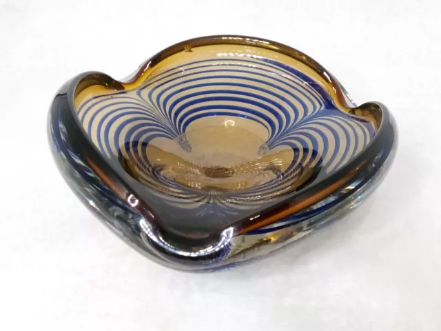 Polish Adam Jablonski Art Glass Swirl Signed Ashtray 5 x 14 cm