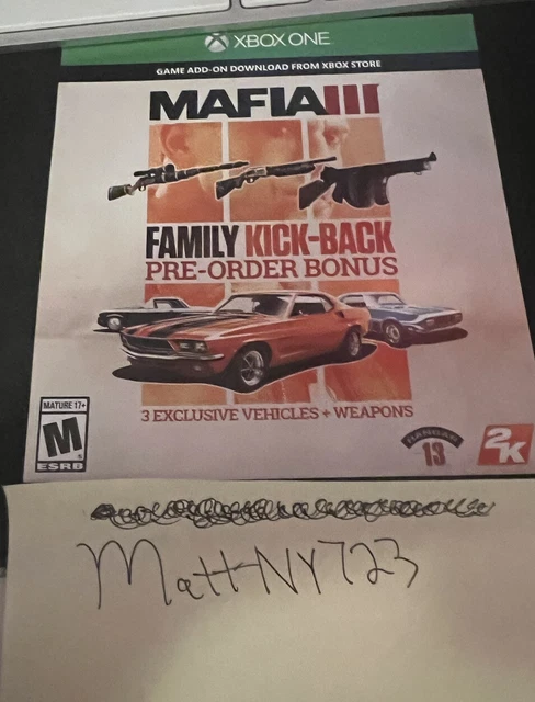 Mafia III 3 Famliy Kick-Back Bonus DLC Add-on Code for Xbox (Digital Delivery)