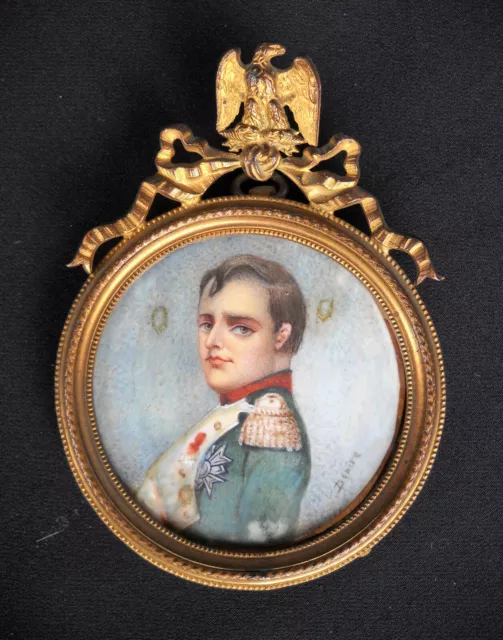 Napoleone miniatura dipinta firmata su avorio secolo XIX cornice bronzo dorato