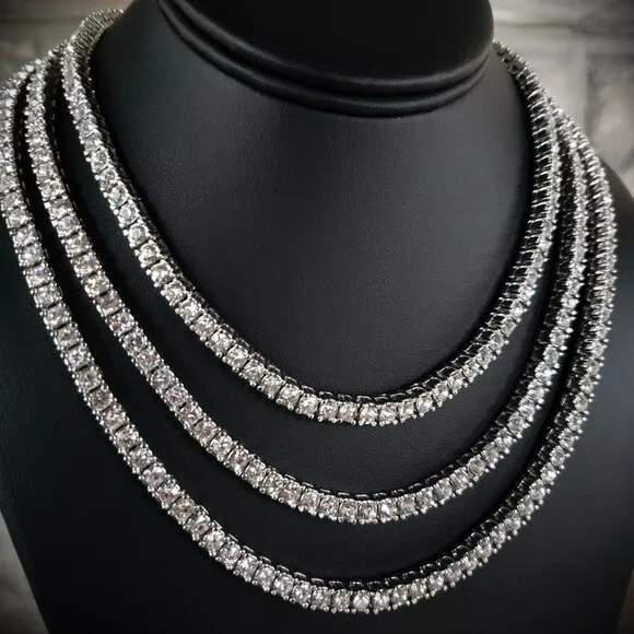 Hip Hop Iced Silver PT 4.5mm 16" 18" 20" 24" 1 Row Tennis Chain Bling Necklace