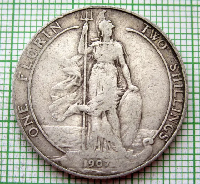 Great Britain Edward Vii 1907 Florin - 2 Shillings, Standing Britannia, Silver